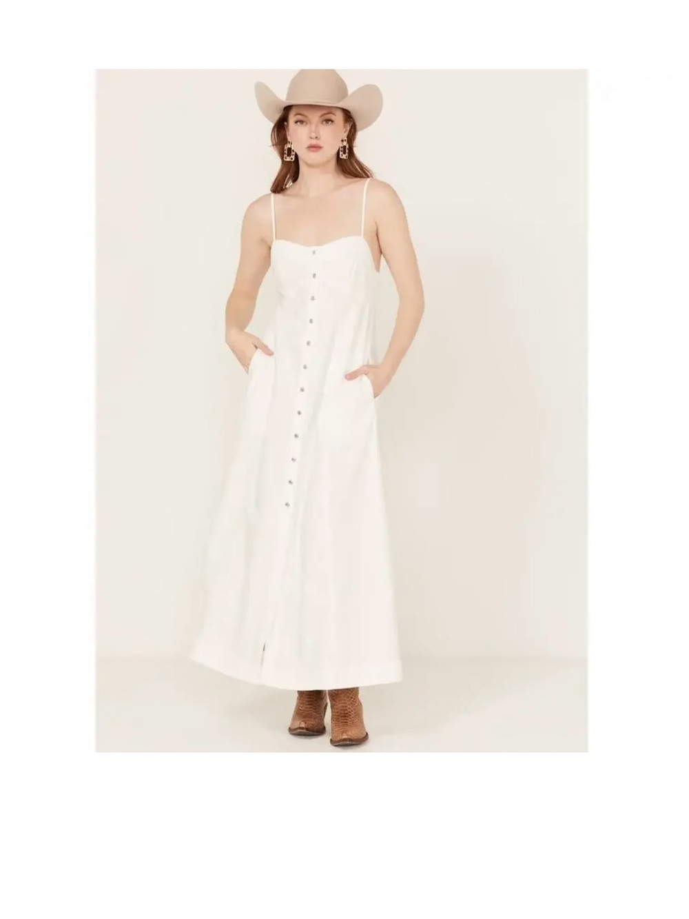 Free People Cream Smocked Midi Dress - Picture 4 of 6